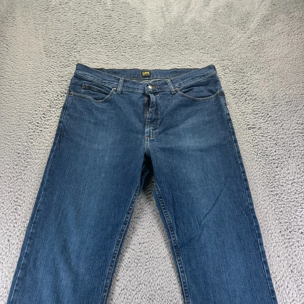 Lee Jeans Mens 38x34 Blue Cotton Denim Straight Workwear Faded Dark Wash Stretch